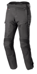 Alpinestars Bogota Pro Drystar 4 Seasons bukser, sorte motorcykeltouring-bukser, regular fit, forstærkede knæområder med ribbet beskyttelse, justerbare taljestropper med spænder, Drystar vandtæt teknologi, flere lommer og ventilationslynlåse