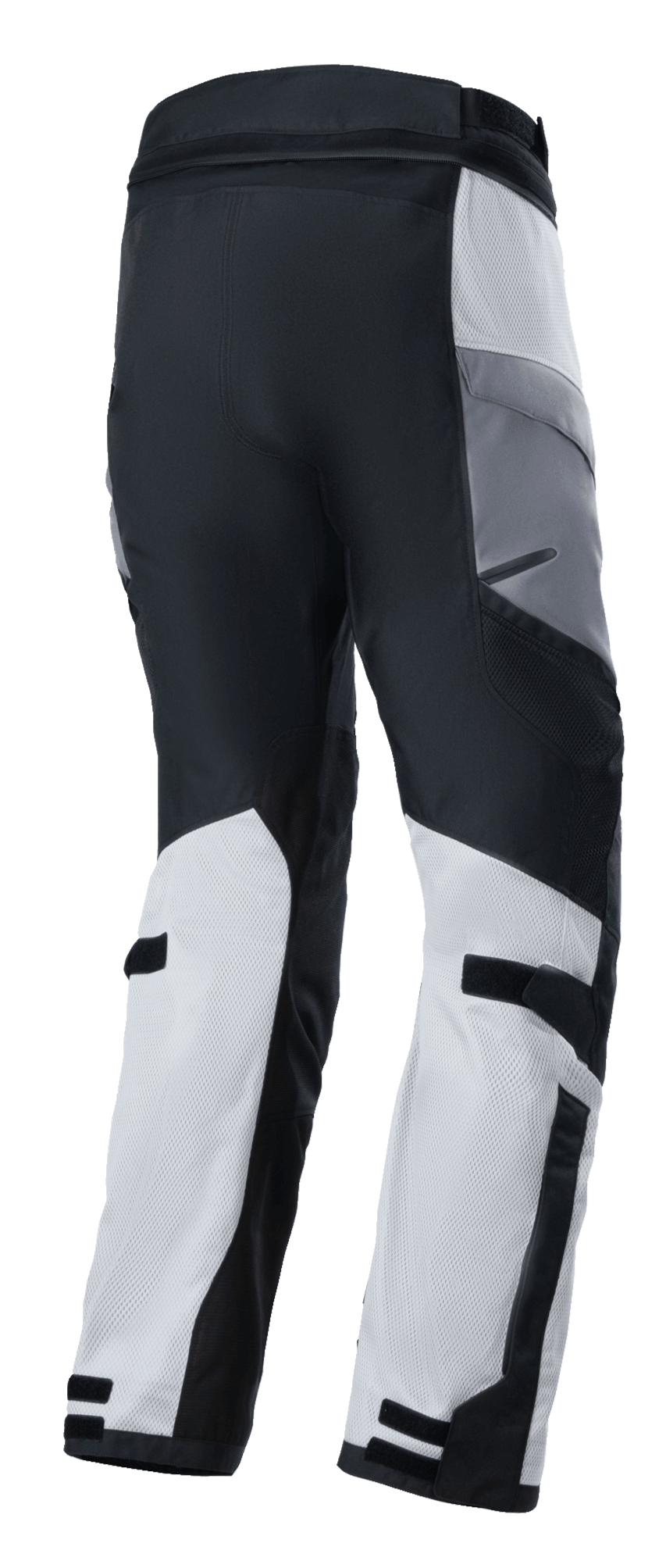 Alpinestars Andes Air Drystar® bukser, adventure touring motorcykelbukser, Ice Gray Dark Gray Black, set bagfra med åndbare mesh-paneler for luftgennemstrømning og justerbare stropper på læggene, teknisk tekstildesign til kørsel i to sæsoner