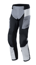 Alpinestars Andes Air Drystar® bukser, adventure touring-bukser, Ice Gray, Dark Gray og sort, med omfattende mesh-paneler for luftstrøm, cargolommer og forstærkede knæpartier, holdbar tekstilkonstruktion til kørsel i to sæsoner