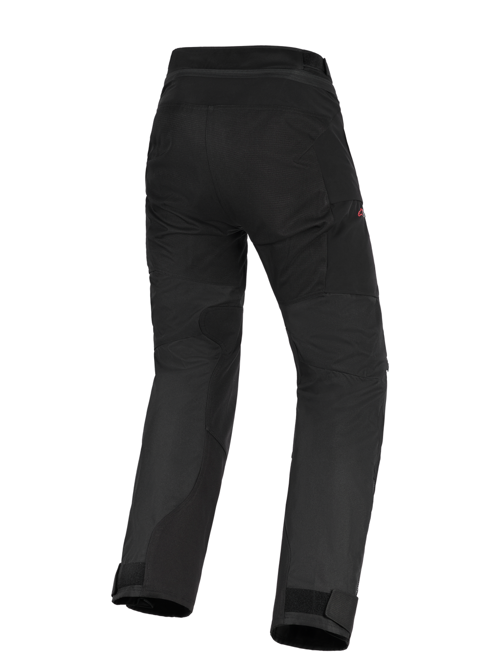 Alpinestars Stella Andes V4 Drystar® bukser til kvinder, sorte adventure-touring motorcykelbukser, set bagfra med forstærket sæde og indvendige benpaneler, design med høj talje og justerbare ankelmanchetter.