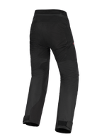 Alpinestars Stella Andes V4 Drystar® bukser til kvinder, sorte adventure-touring motorcykelbukser, set bagfra med forstærket sæde og indvendige benpaneler, design med høj talje og justerbare ankelmanchetter.