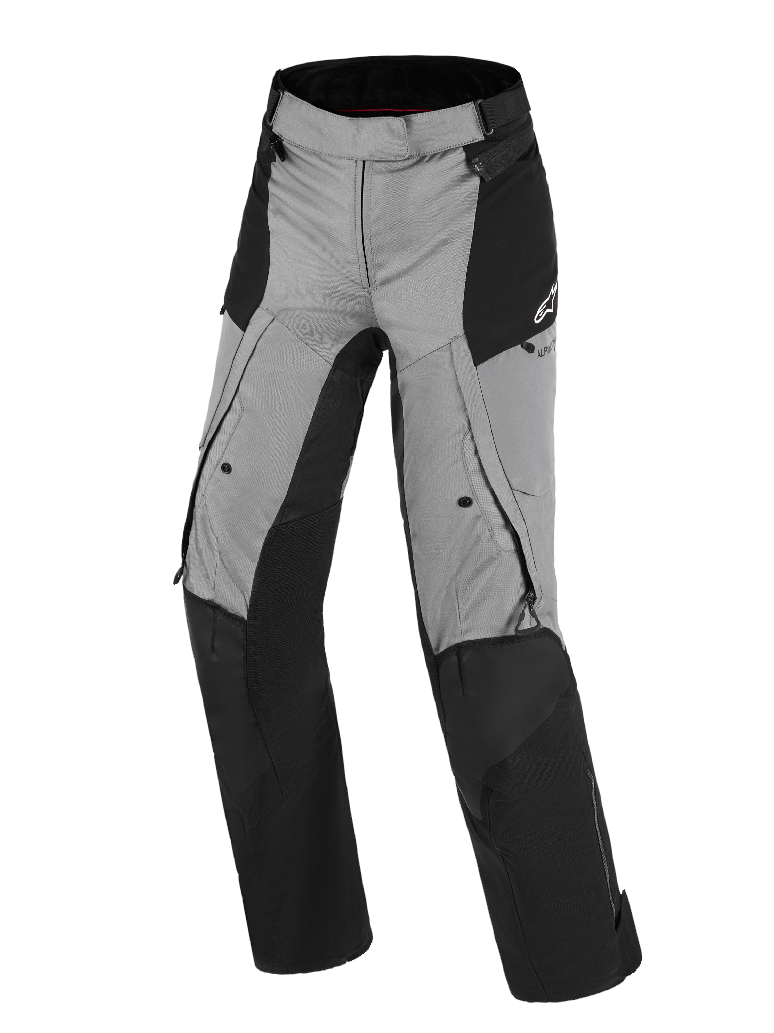 Alpinestars Stella Andes V4 Drystar® bukser, motorcykelbukser til kvinder, sort og mørkegrå, adventure touring-design med vandtæt tekstil, forstærkede knæ- og sædeområder, ventilationsåbninger og lommer med lynlås, Alpinestars-logo på hoften