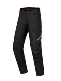 Alpinestars Honda Stella ST-1 vandtætte bukser, sorte motorcykel touring-bukser til damer, rødt indvendigt for i taljen, to lodrette lynlåslommer på lårene, Alpinestars-logo på benet, slidstærkt tekstil adventure-udstyr