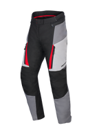 Alpinestars Honda Woman Stella ST-1 Waterproof Pants, Women's Motorcycle Touring Pants, Ice Gray, Dark Gray, and Black with Red accents, featuring zippered cargo pockets, ergonomic textile construction, and adjustable waist.