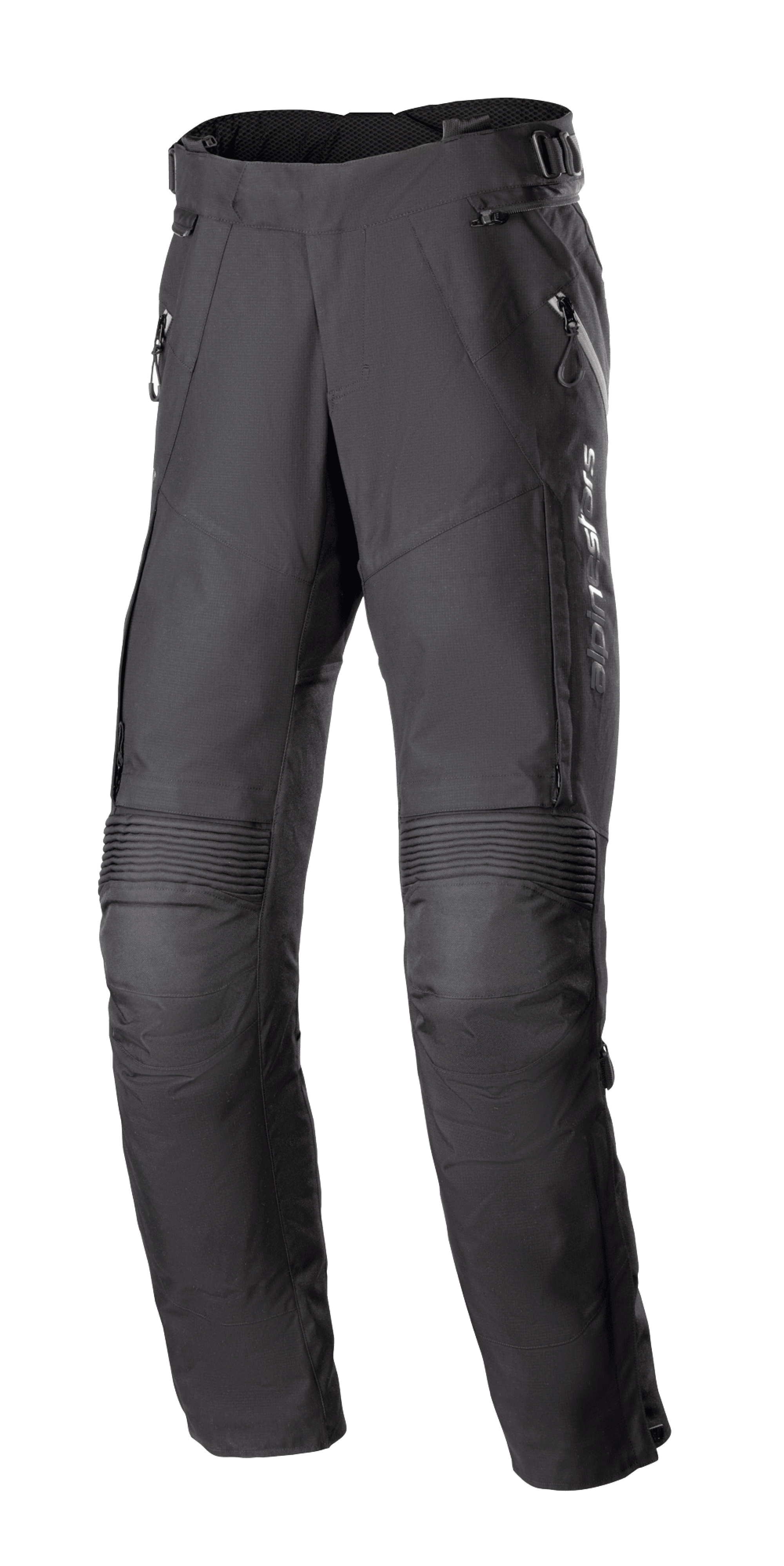 Alpinestars Stella Bogota Pro Drystar 4 Seasons bukser til damer, sorte motorcykel-touringbukser, harmonika-strækpaneler ved knæene, lårventilation med lynlås, justerbare taljespænder, teknisk tekstil-adventureudstyr