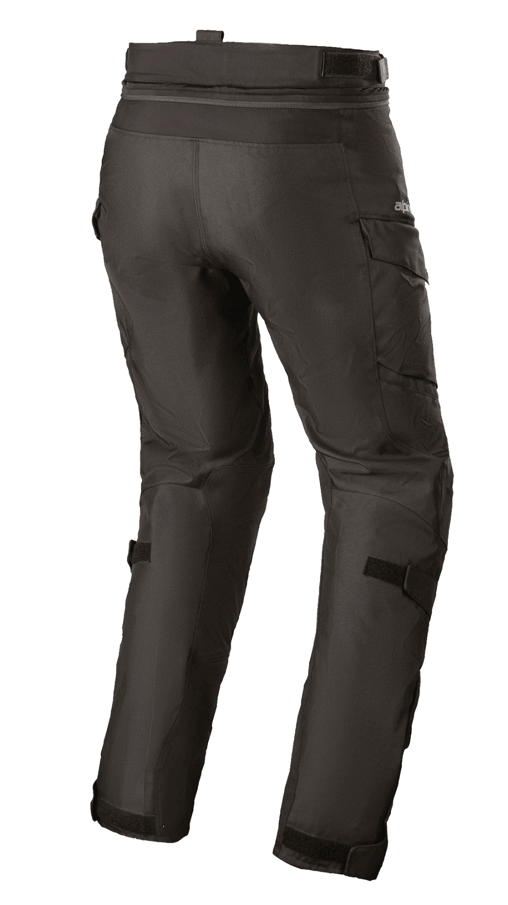 Alpinestars Stella Andes V3 Drystar® bukser til kvinder, adventure touring motorcykelbukser, sort, set bagfra med cargolommer og justerbare lægstropper, holdbar tekstilkonstruktion med vandtæt Drystar®-teknologi