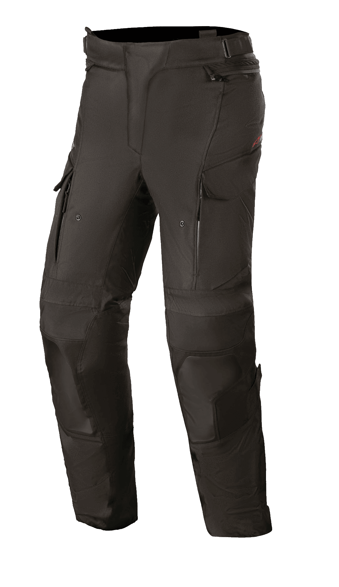 Alpinestars Stella Andes V3 Drystar bukser til damer, sorte touringbukser til motorcykel, vandtæt og åndbar tekstilkonstruktion, forstærkede knæ- og lårpaneler, ventilationsåbninger med lynlås på lårene, cargolommer og justerbar talje til adventure-kørsel.