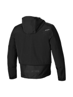 Alpinestars Mootant Vandtæt Parka, herre motorcykeljakke i sort, bagsidevisning med hætte, forlænget rygdækning og MO.ST.EQ. reflekterende ordmærke