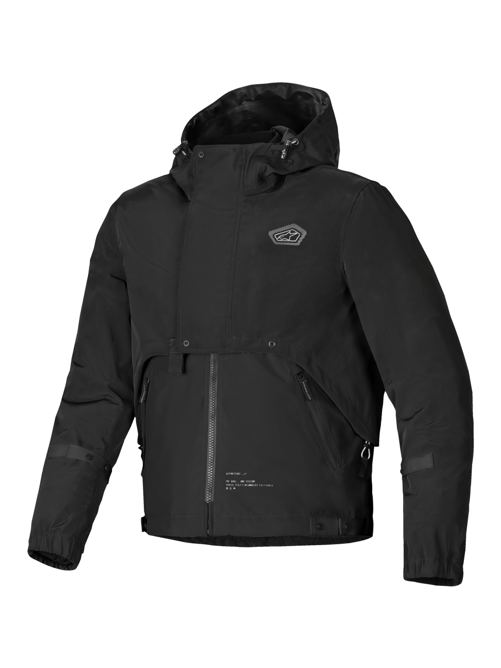 Alpinestars Mootant Vandtæt Parka, herre-motorcykeljakke i sort med integreret hætte og modulært design, CE-certificeret