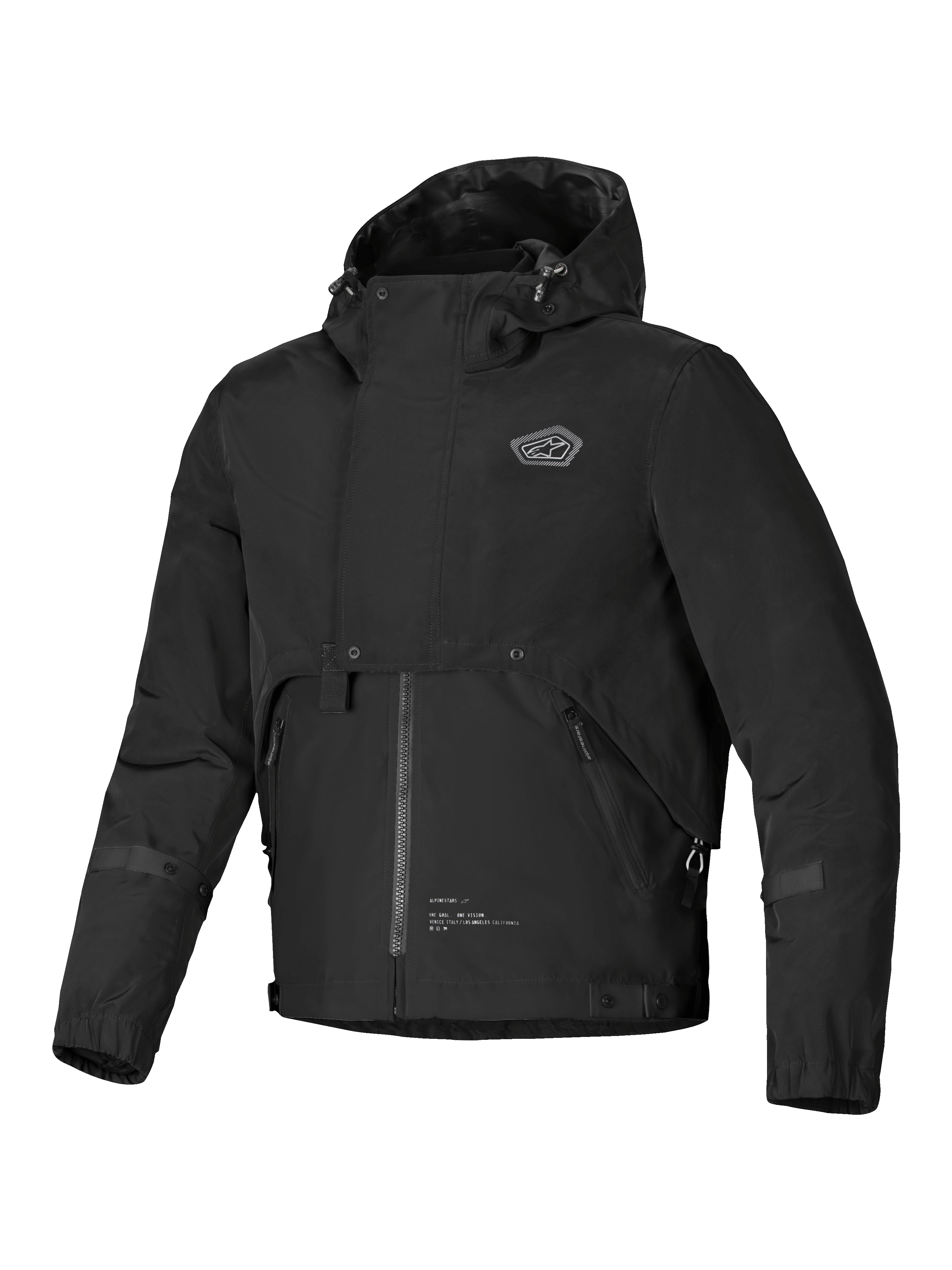 Alpinestars Mootant Vandtæt Parka, herre-motorcykeljakke i sort med integreret hætte og modulært design, CE-certificeret