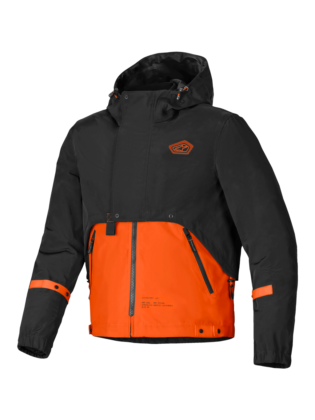 Alpinestars Mootant Waterproof Parka, men's urban contemporary motorcycle jacket with a hood, Black and Spicy Orange, modular 4-season design with CE-certified protection
