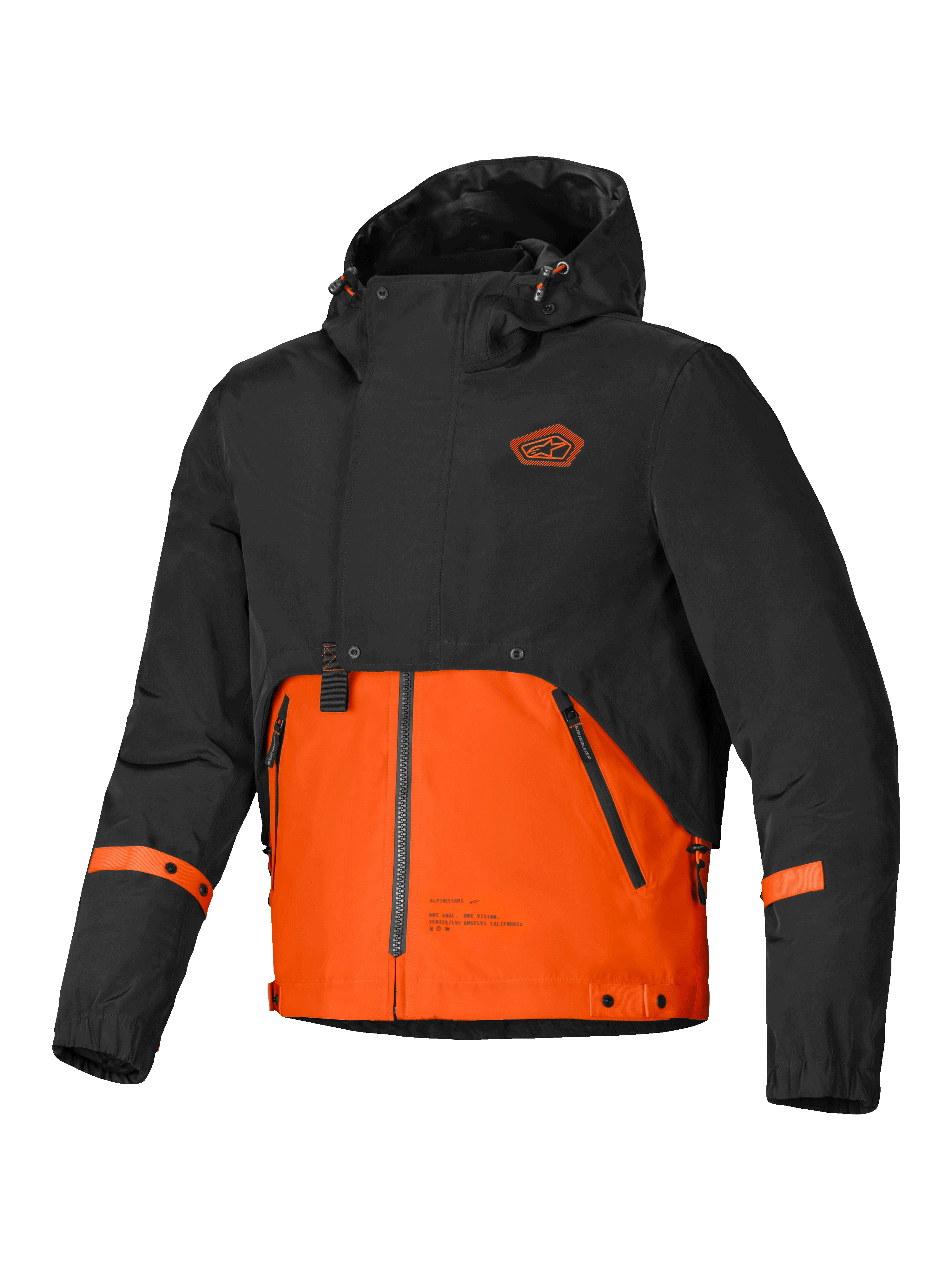 Alpinestars Mootant Waterproof Parka, men's urban contemporary motorcycle jacket with a hood, Black and Spicy Orange, modular 4-season design with CE-certified protection