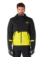 Alpinestars Mootant Waterproof Parka, motorcykeljakke, Lime Punch og sort, tofarvet design med hætte, klar gul underdel og sort overdel, gule stropper på ærmerne, logo på brystet, teknisk modulær stil