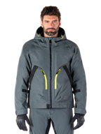 Alpinestars Morush Waterproof Parka, urban grå motorcykeljakke, iøjnefaldende gule lynlåse og sorte detaljer, design med hætte og store frontlommer, teknisk streetwear-inspireret styling