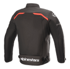 Alpinestars T-SPS Superair Jakke, tekstil motorcykeljakke, sort med stærke røde detaljer, set bagfra med store mesh-ventilationspaneler, røde kantbånd over skuldrene og tydeligt hvidt Alpinestars-logo nederst på ryggen.