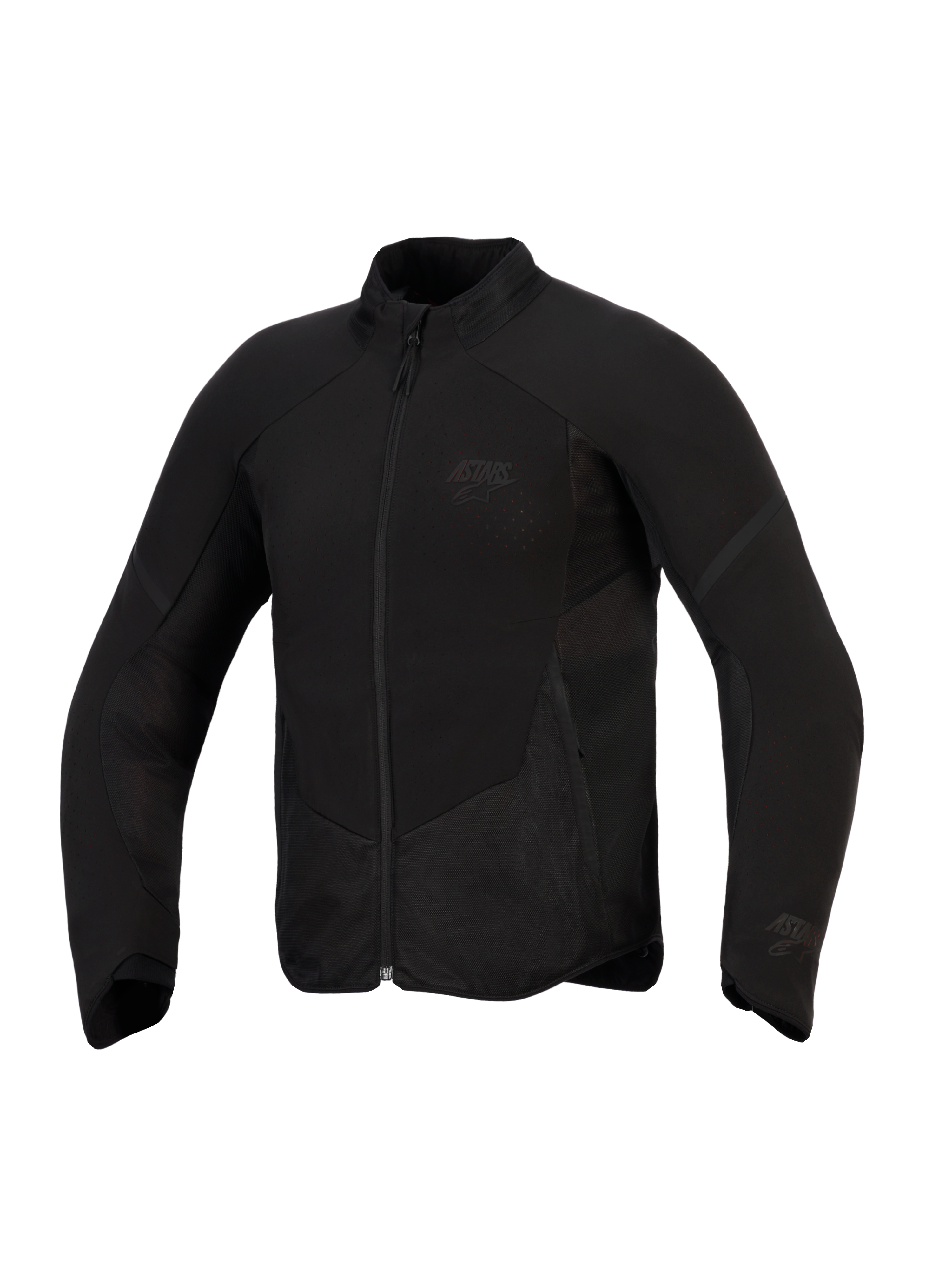 Alpinestars Aeroshell Airflow jakke, motorcykeljakke, Black Anthracite, letvægts stretch softshell med laserperforerede ventilationszoner, mesh-paneler og diskret branding på brystet, sport-cut design til kørsel i varmt vejr