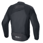 Alpinestars T-GP Plus R V4 Airflow Jakke, sort/sort, set bagfra, med stort mesh-panel for maksimal luftstrøm, perforeret øvre ryg, diskret præget logo og Alpinestars Racing Ahead-branding på den nederste del af ryggen, motorcykeljakke i tekstil med sportspasform
