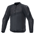 Alpinestars T-GP Plus R V4 Airflow jakke, sort motorcykeljakke i tekstil, omfattende mesh-ventilationspaneler, perforerede zoner på bryst og ryg, DFS Lite skulderbeskyttere, justerbare taljestropper, sport-performance køreudstyr