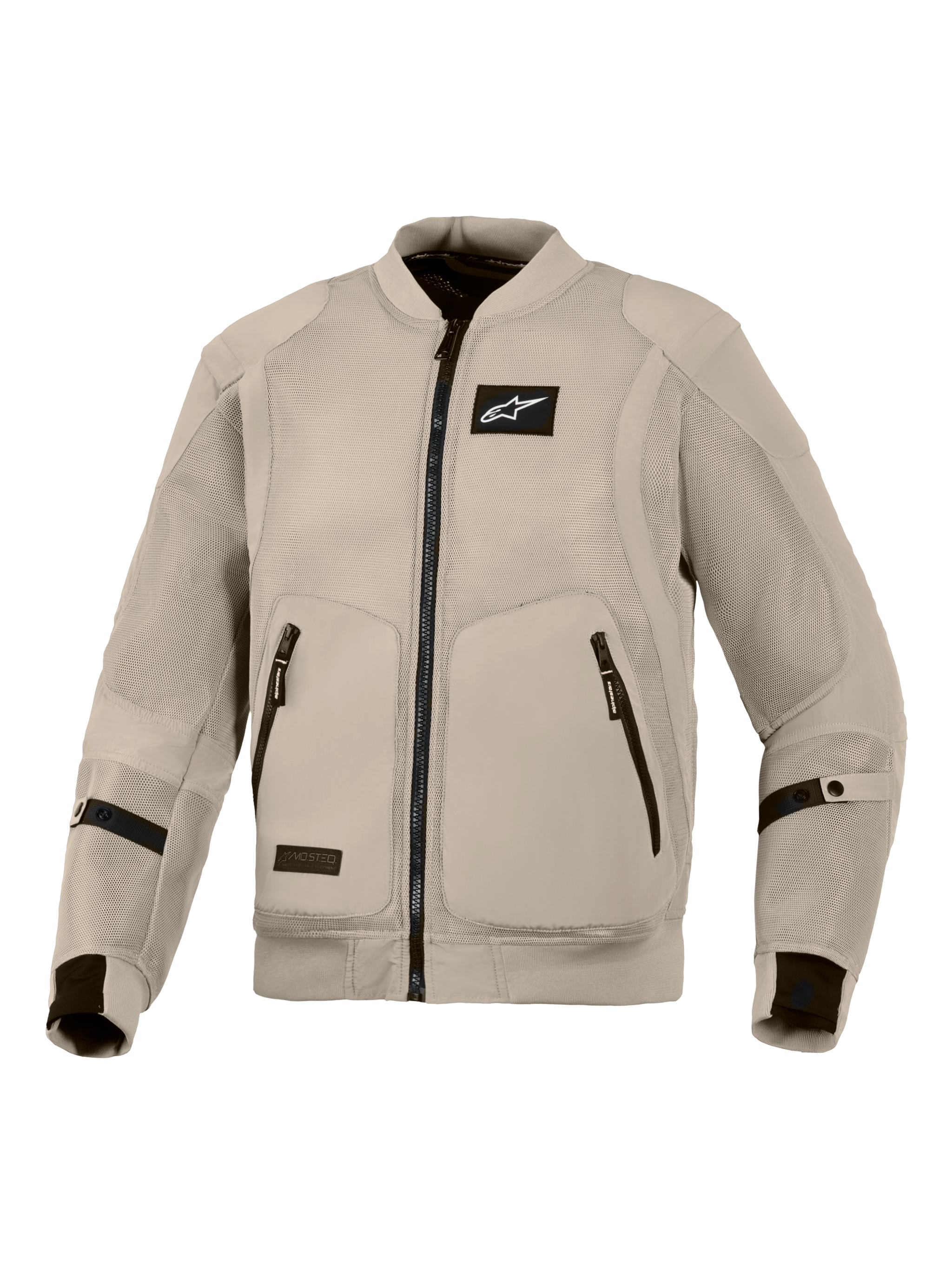 Alpinestars Flight Air-jakke, Aluminum Grey motorcykeljakke, urban køreudstyr i bomber-stil med udvidede 3D mesh-paneler for maksimal luftstrøm, sort Alpinestars-logo på brystet og to lynlåslommer foran