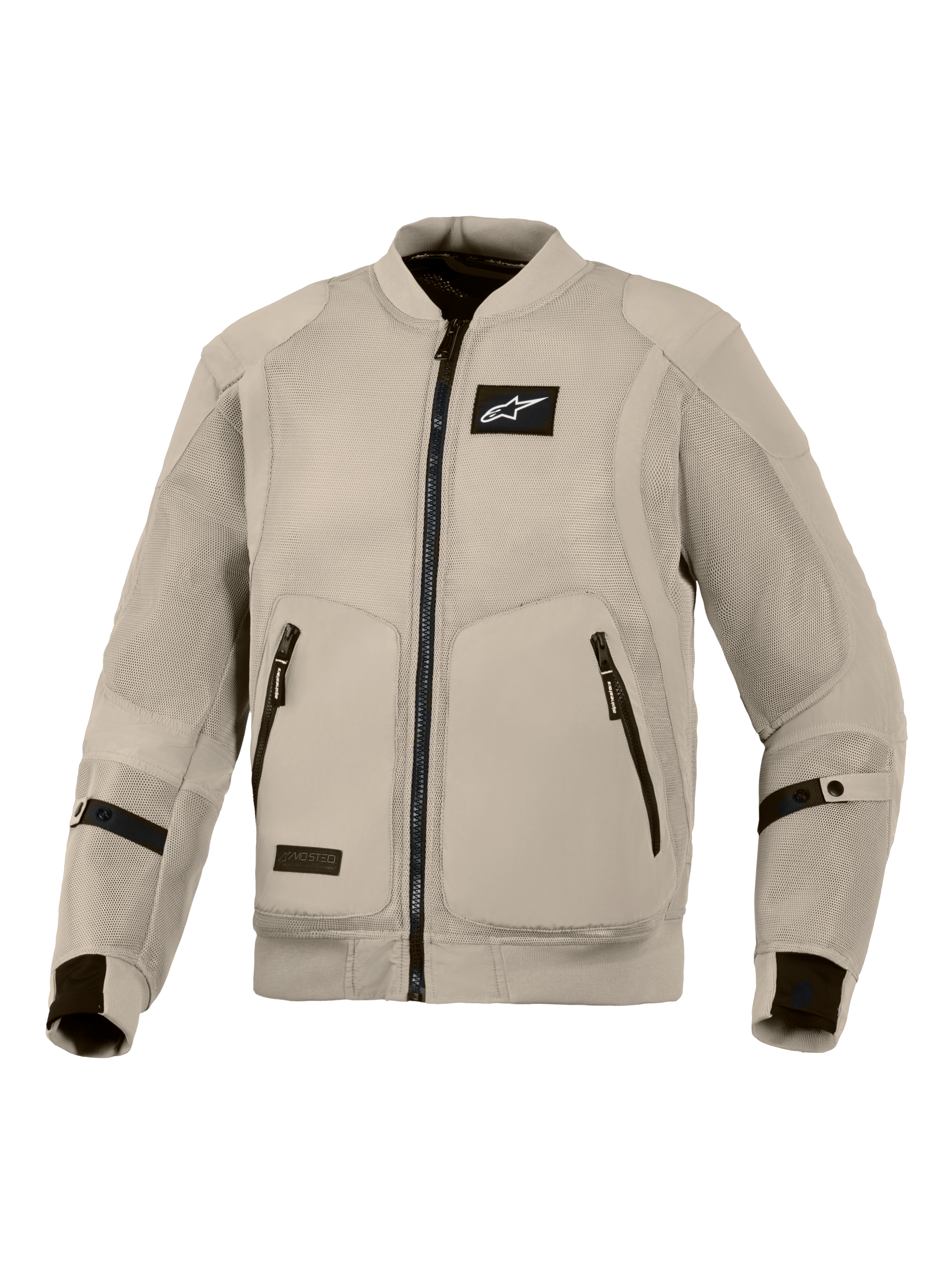 Alpinestars Flight Air-jakke, Aluminum Grey motorcykeljakke, urban køreudstyr i bomber-stil med udvidede 3D mesh-paneler for maksimal luftstrøm, sort Alpinestars-logo på brystet og to lynlåslommer foran