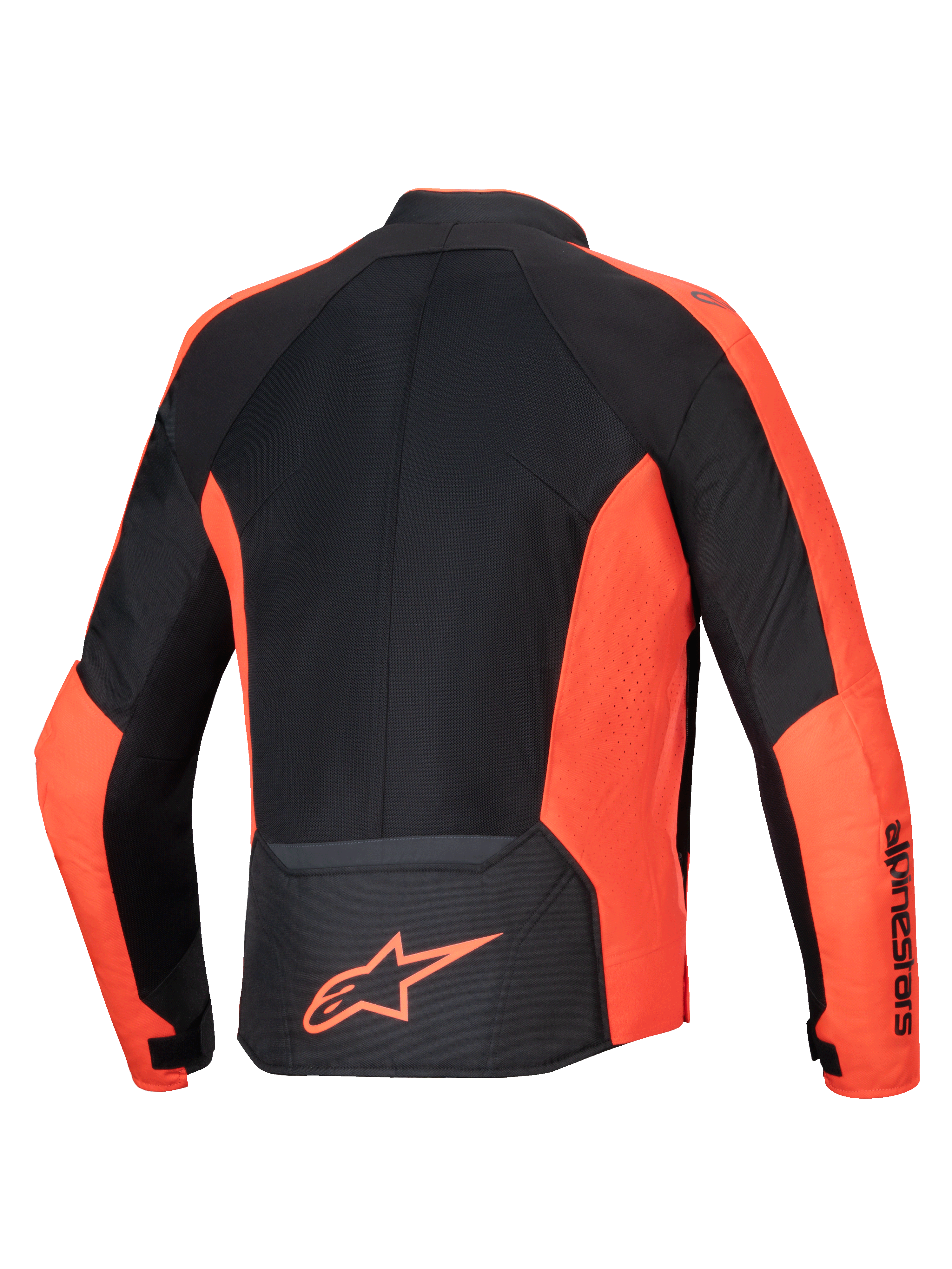 Alpinestars Viper Air V4 Jacket, Red Fluo and Black textile motorcycle jacket with mesh panels for airflow, back view.