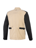 Alpinestars Dice jakke, urban motorcykeljakke, Aluminum Black, set bagfra med tanfarvet polycotton-krop og sorte ærmer, med justeringsstropper i taljen, plisserede skulderpaneler og arbejdstøjsinspireret design