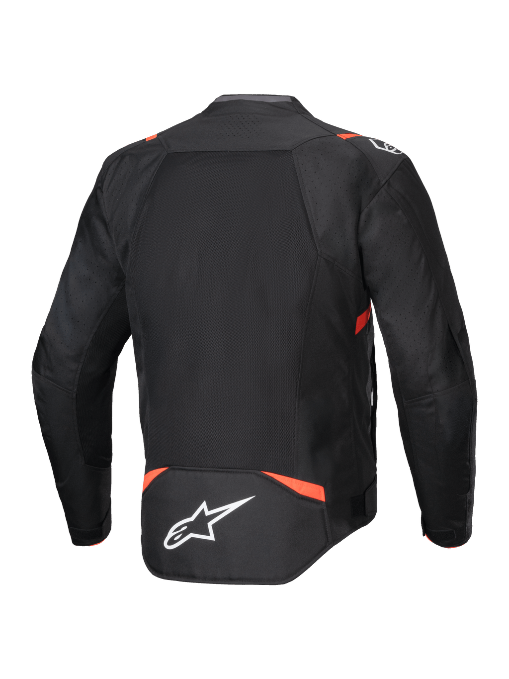 Alpinestars T-SPS Air V2 Jakke, sort og rød motorcykeljakke i tekstil med ventilerede mesh-paneler, set bagfra.