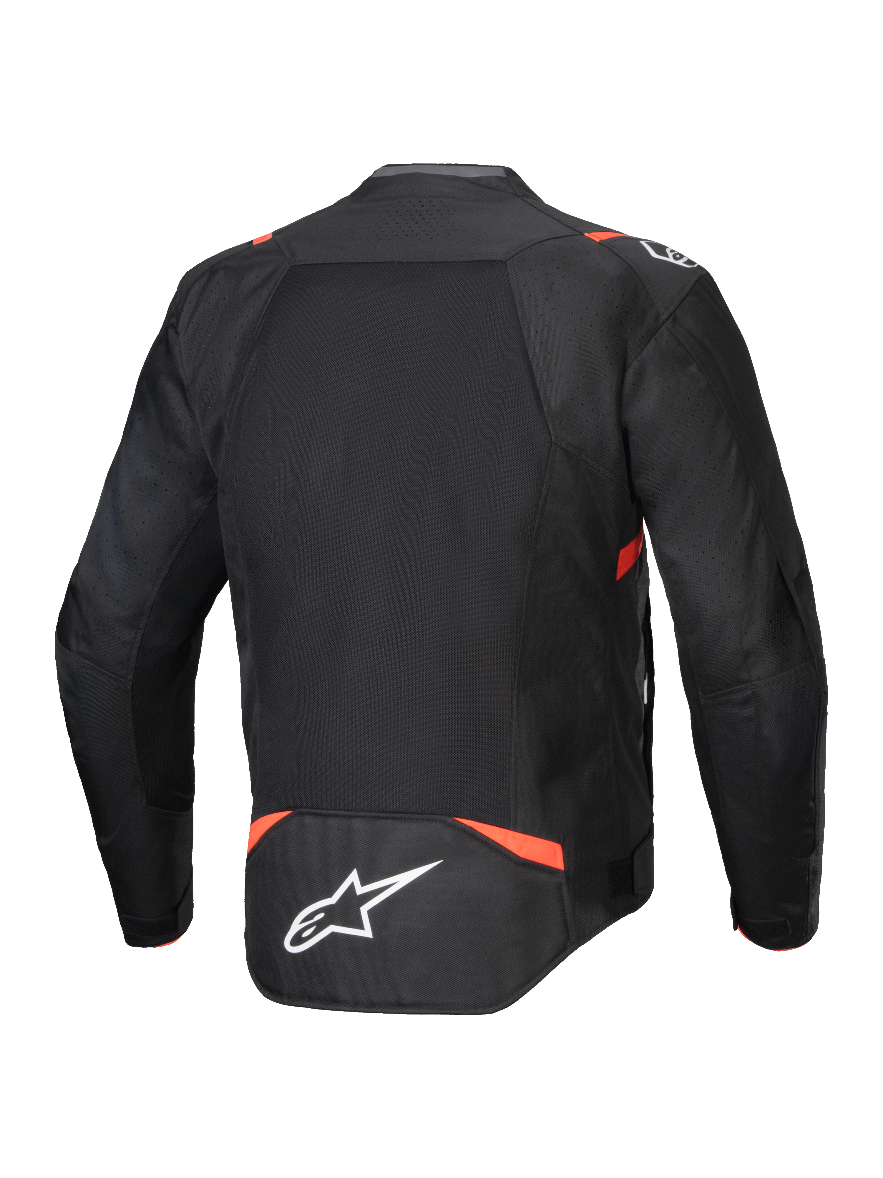 Alpinestars T-SPS Air V2 Jakke, sort og rød motorcykeljakke i tekstil med ventilerede mesh-paneler, set bagfra.