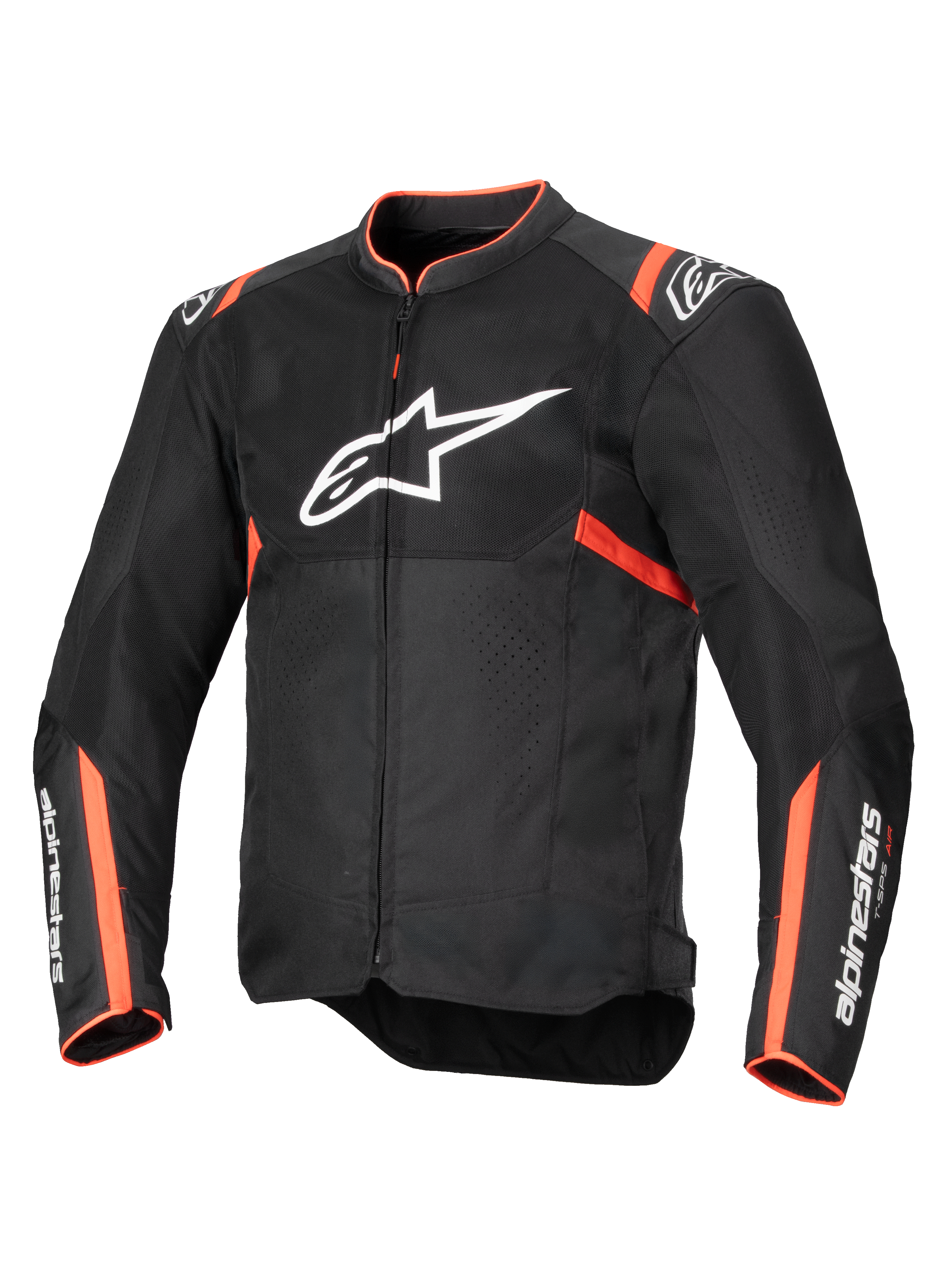 Alpinestars T-SPS Air V2 jakke, herremotorcykeljakke, sort og fluorescerende rød, mesh-paneler for luftstrøm, Tech-Air® klar.