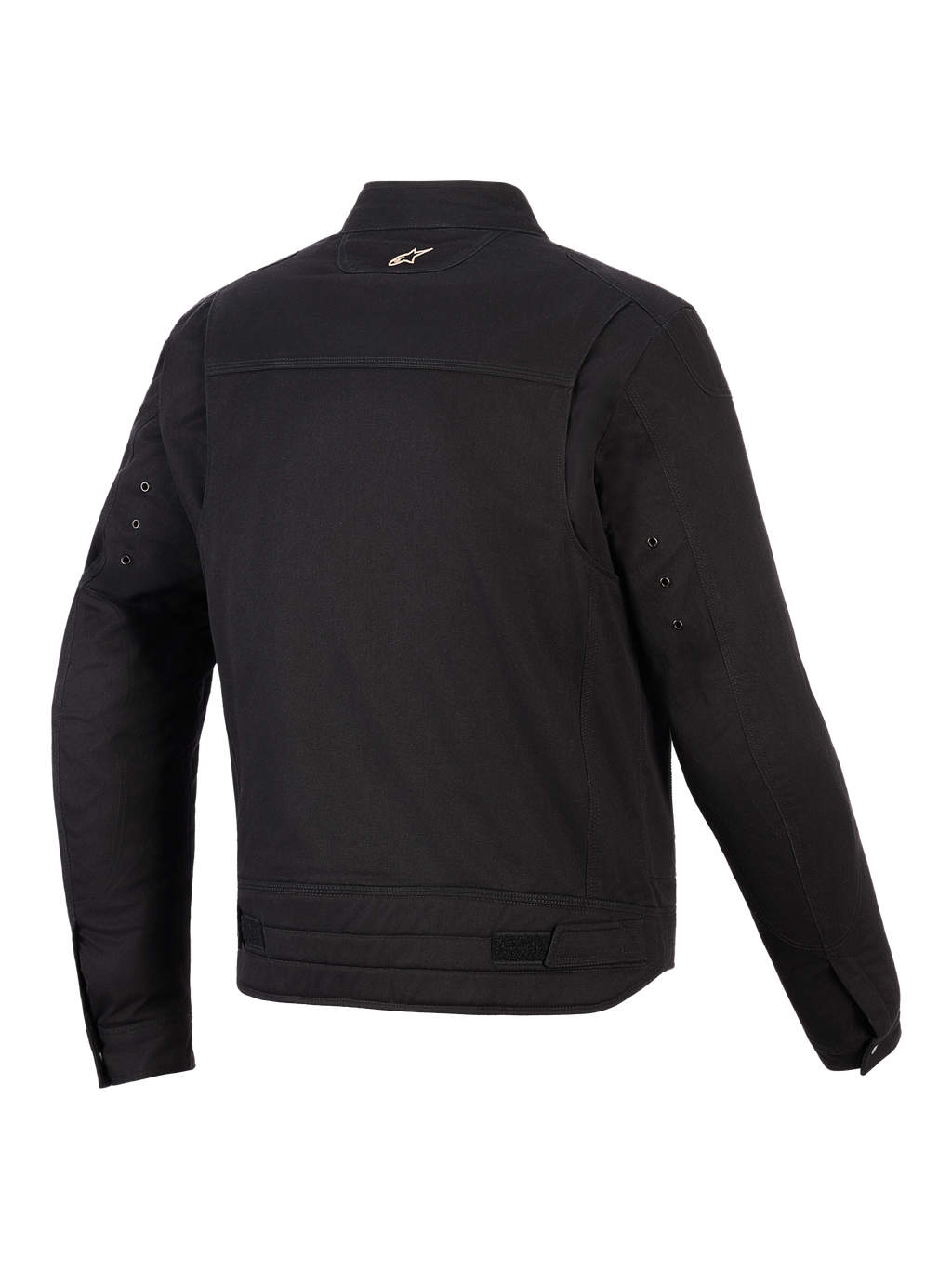 Alpinestars Bruiser-jakke, urban motorcykeljakke, sort, set bagfra viser artikulerede skulderpaneler, taljejusteringer og lille broderet logo på kraven, robust arbejdstøjsinspireret tekstildesign