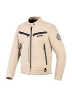 Alpinestars Bruiser-jakke, urban motorcykeljakke, tan, tekstilkonstruktion med sorte lynlåsaccenter, krave med trykknap, flere funktionelle lommer, rundt logopatch på ærmet, moderne arbejdstøjsinspireret design
