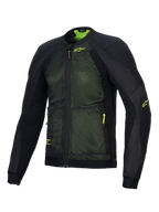 Alpinestars Troop-Air Jacket, advanced motorcycle air jacket, Black and Yellow Fluo, featuring 2D tech mesh construction for superior airflow, fluo yellow Alpinestars logo on the chest and sleeve, lightweight breathable design for summer road riding