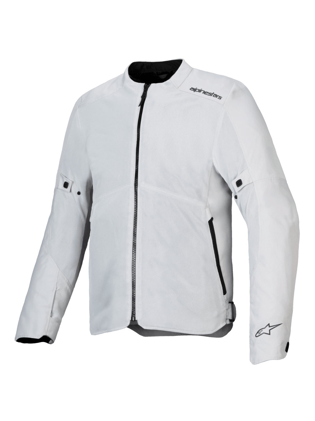 Alpinestars C-1 Air jakke, motorcykeljakke, sølv, let tekstilkonstruktion med tech mesh-paneler, frontvisning med central sort lynlås og sidelommer, Alpinestars-logoer på skulder og manchet, urban pendlerstil