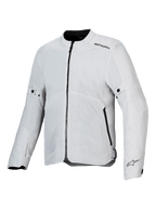 Alpinestars C-1 Air jakke, motorcykeljakke, sølv, let tekstilkonstruktion med tech mesh-paneler, frontvisning med central sort lynlås og sidelommer, Alpinestars-logoer på skulder og manchet, urban pendlerstil