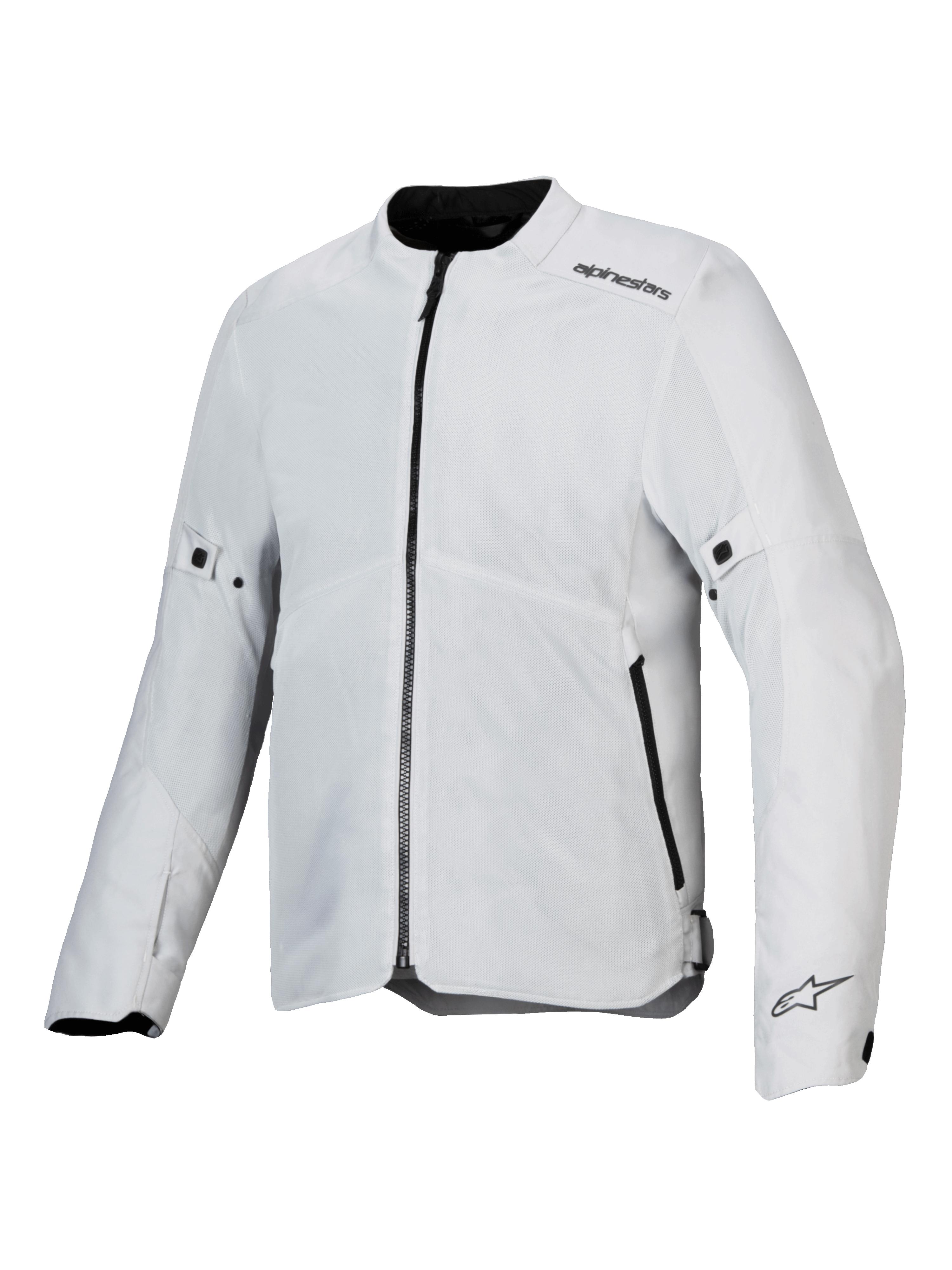 Alpinestars C-1 Air jakke, motorcykeljakke, sølv, let tekstilkonstruktion med tech mesh-paneler, frontvisning med central sort lynlås og sidelommer, Alpinestars-logoer på skulder og manchet, urban pendlerstil