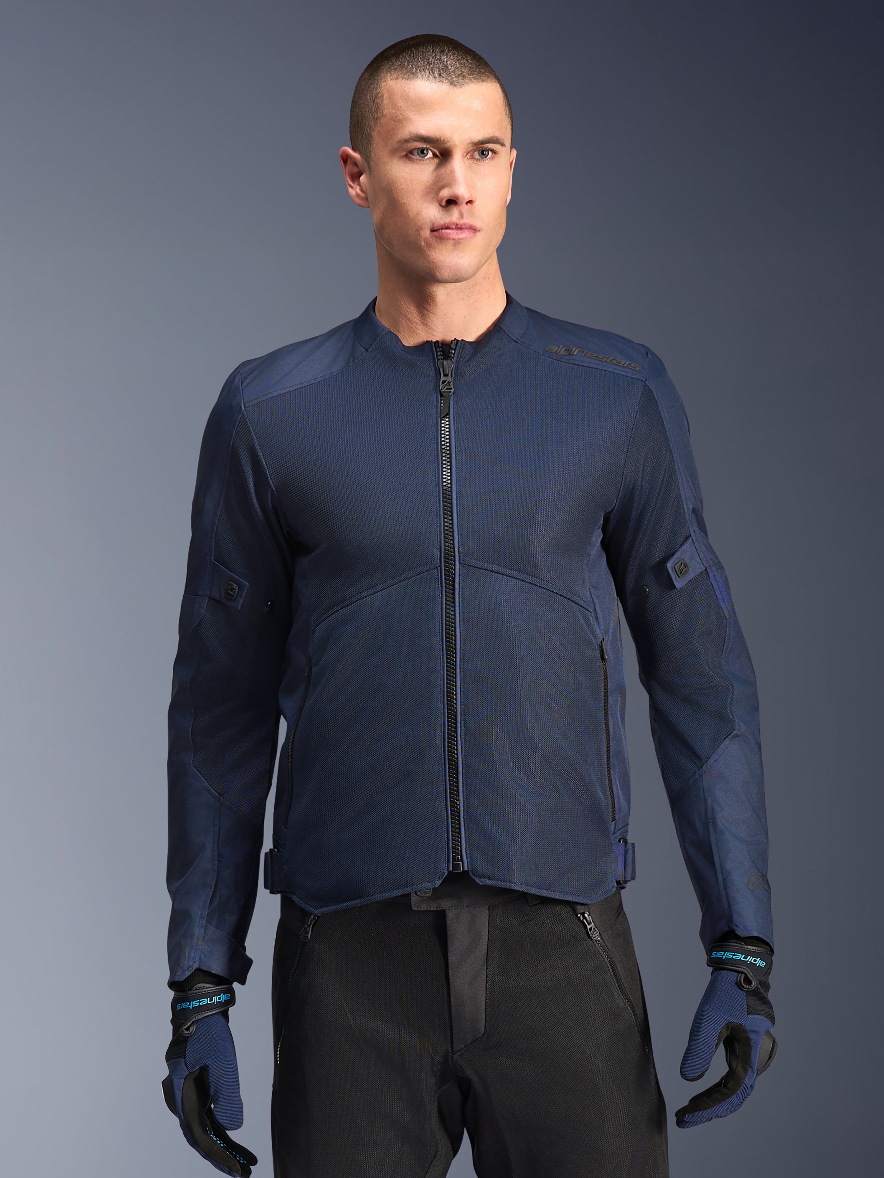 Alpinestars C-1 Air Jacket in Blue, a men's urban textile motorcycle jacket with ventilated mesh panels and CE armor.