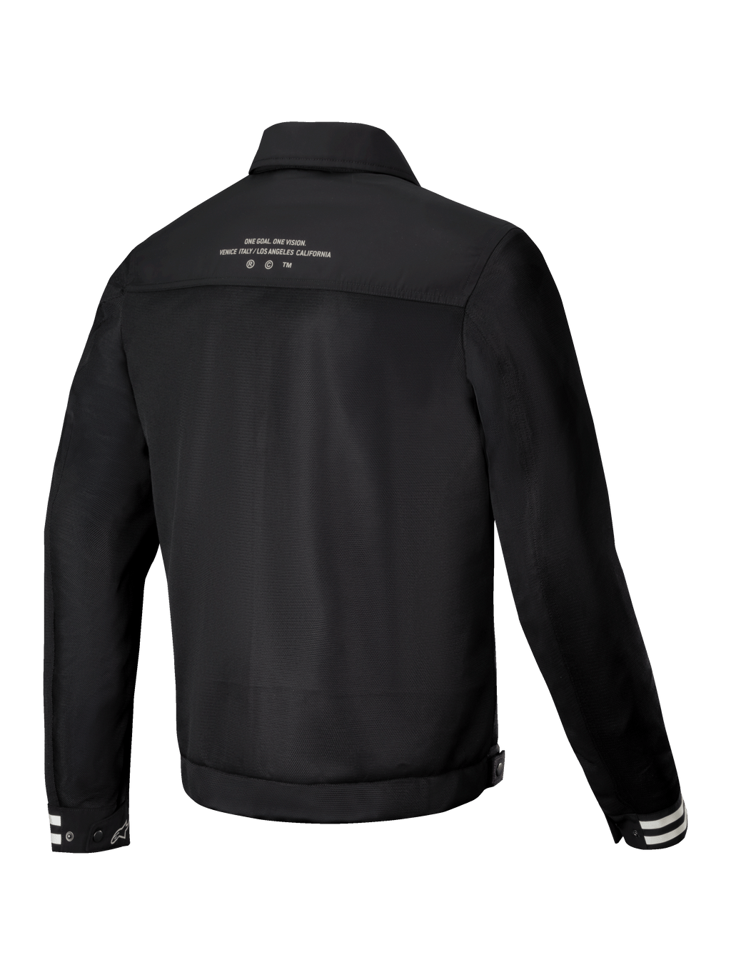 Alpinestars Ignite Air Jacket, urban motorcycle riding jacket, Men's, Black, rear view showing breathable mesh body construction and club-inspired graphics