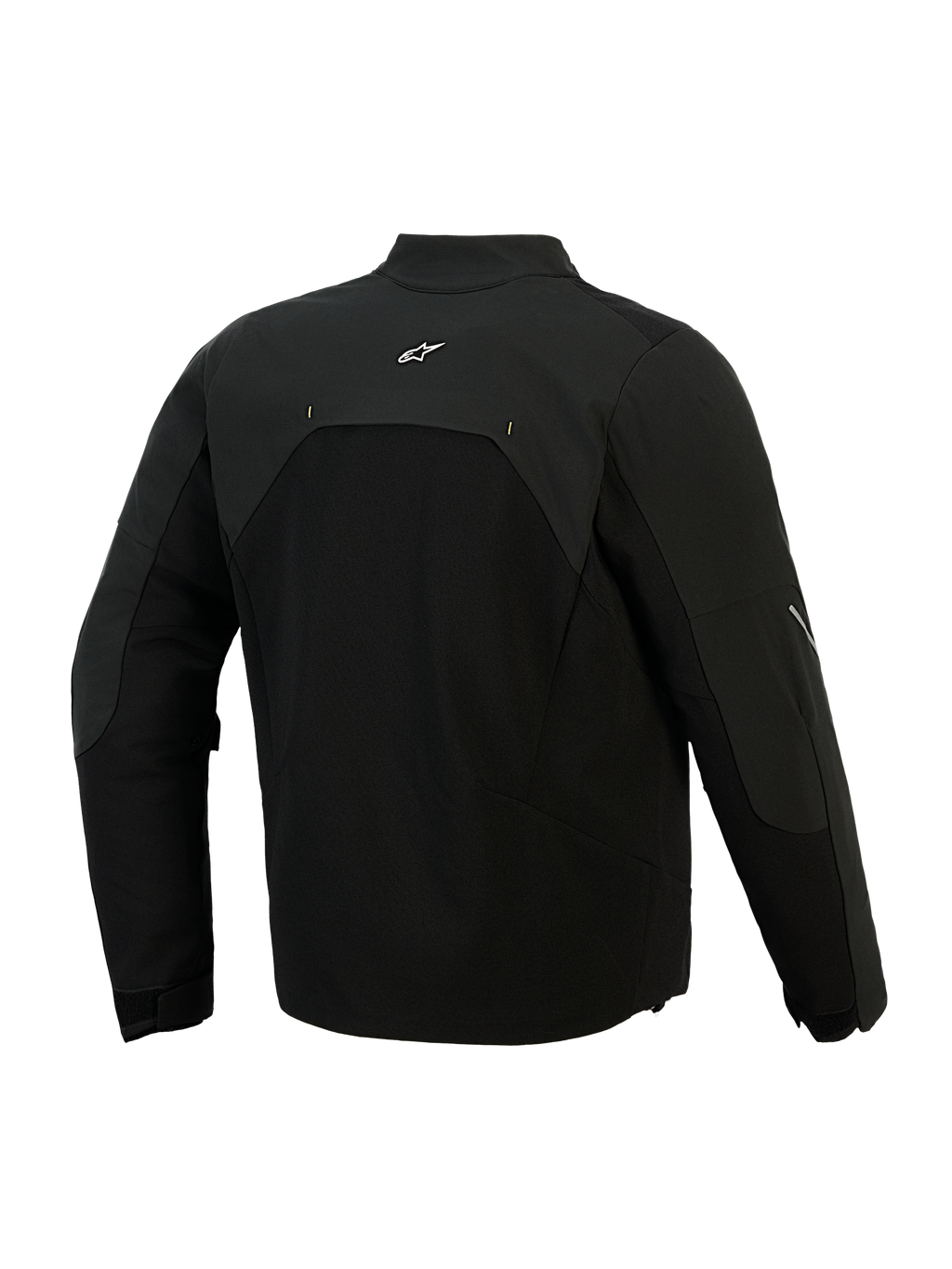 Alpinestars Provoke jakke, tekstil motorcykeljakke, sort, set bagfra med ripstop softshell-paneler og lille hvidt logo øverst på ryggen, teknisk urbant design til motorcykelpendling