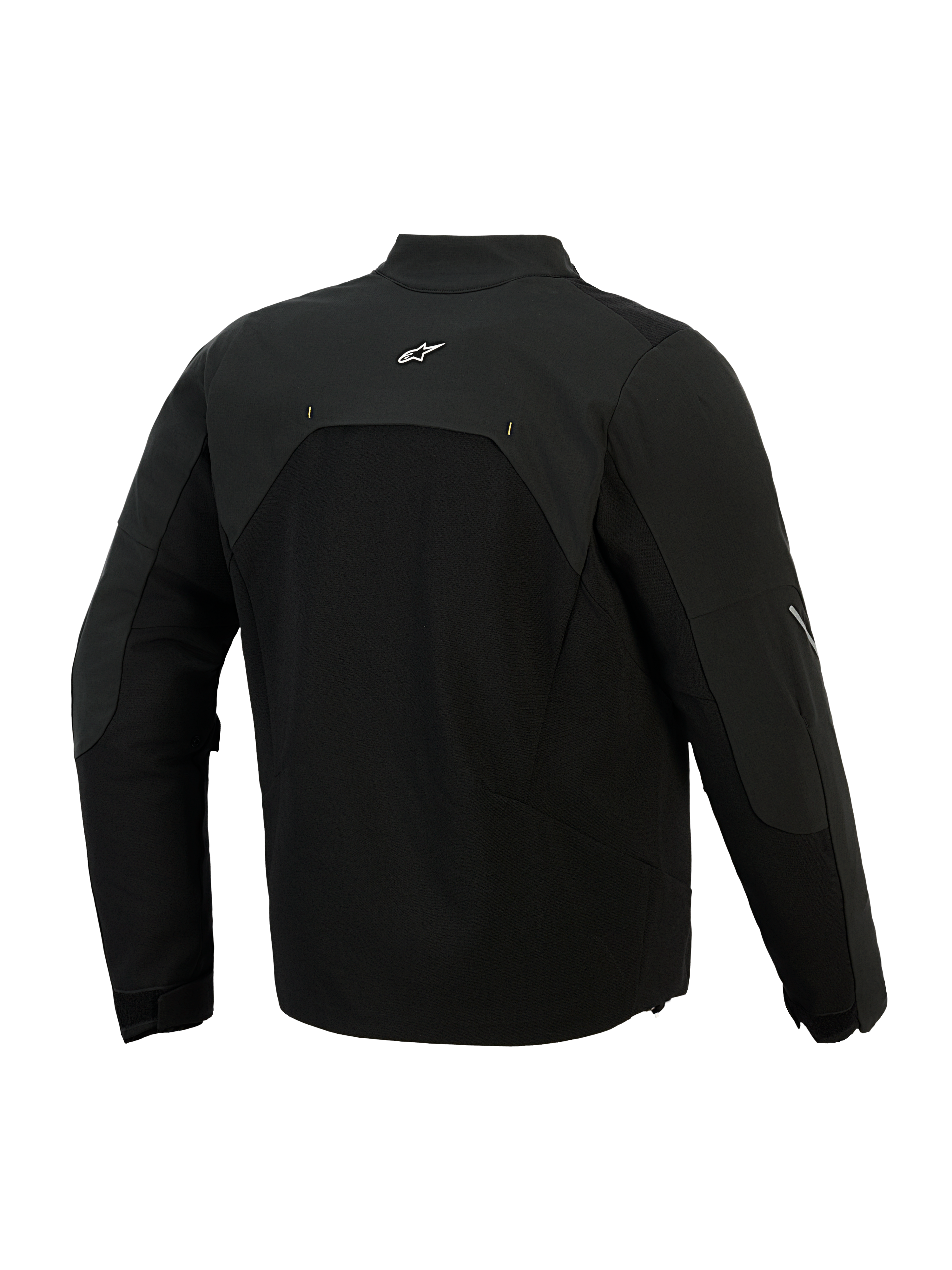 Alpinestars Provoke jakke, tekstil motorcykeljakke, sort, set bagfra med ripstop softshell-paneler og lille hvidt logo øverst på ryggen, teknisk urbant design til motorcykelpendling