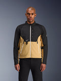Alpinestars Provoke Jacket, Urban Motorcycle Jacket, Black and Camel, front view on a male model, featuring a two-tone design with white zippers, zippered chest pocket with D-ring, and small white Alpinestars logo, contemporary urban rider apparel.