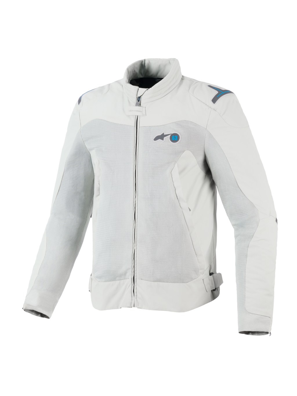 Alpinestars Circal-1 Air Jacket, urban motorcycle textile jacket, CE certified, Metal Gray and Methyl Blue, featuring mesh airflow panels and sustainable recycled materials