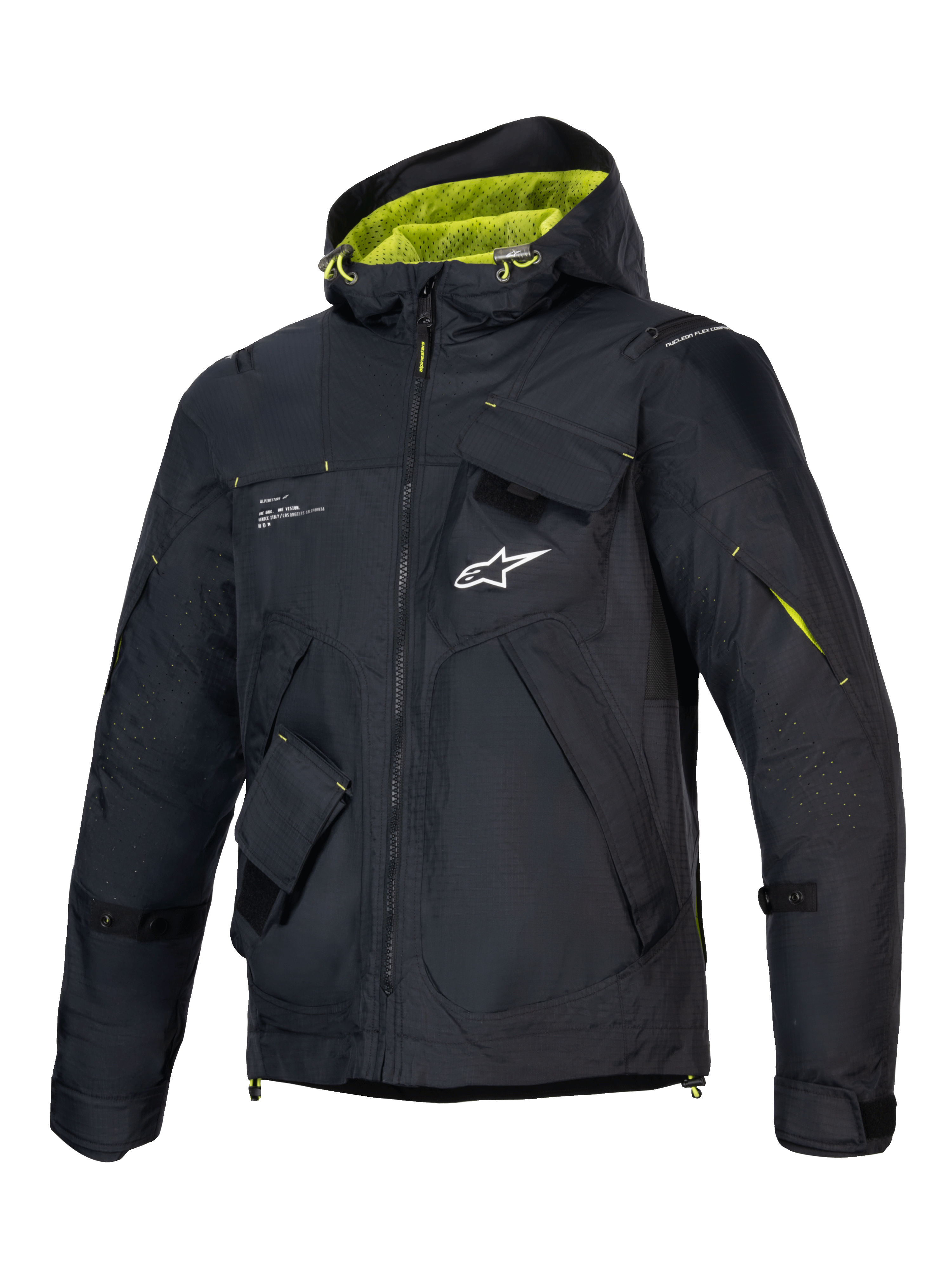 Alpinestars Mogress Air jakke, herre-motorcykeljakke, sort og lime punch, ventileret ripstop-tekstil, CE-certificeret.