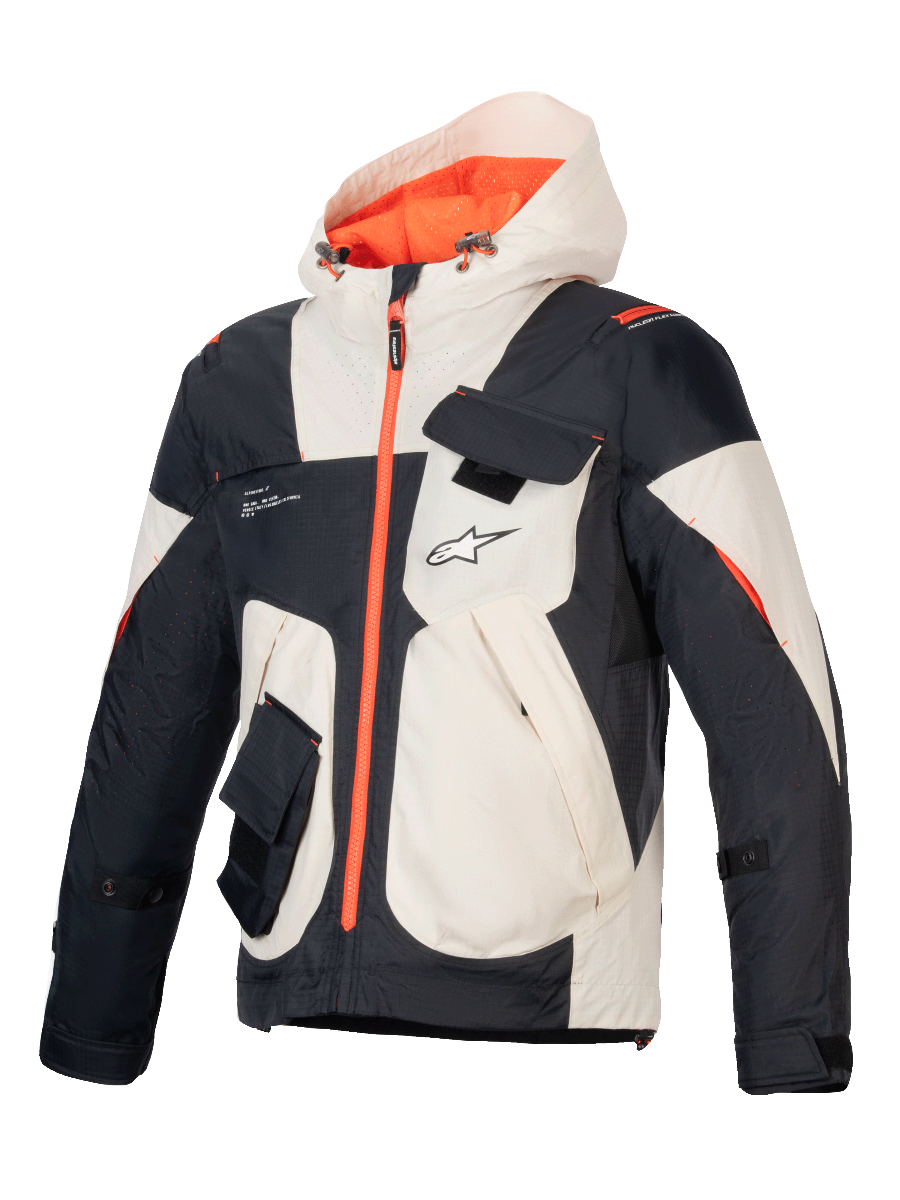 Alpinestars Mogress Air jakke, urban herremotorcykeljakke i sort, mandelfarvet og orange med ventileret ripstop.