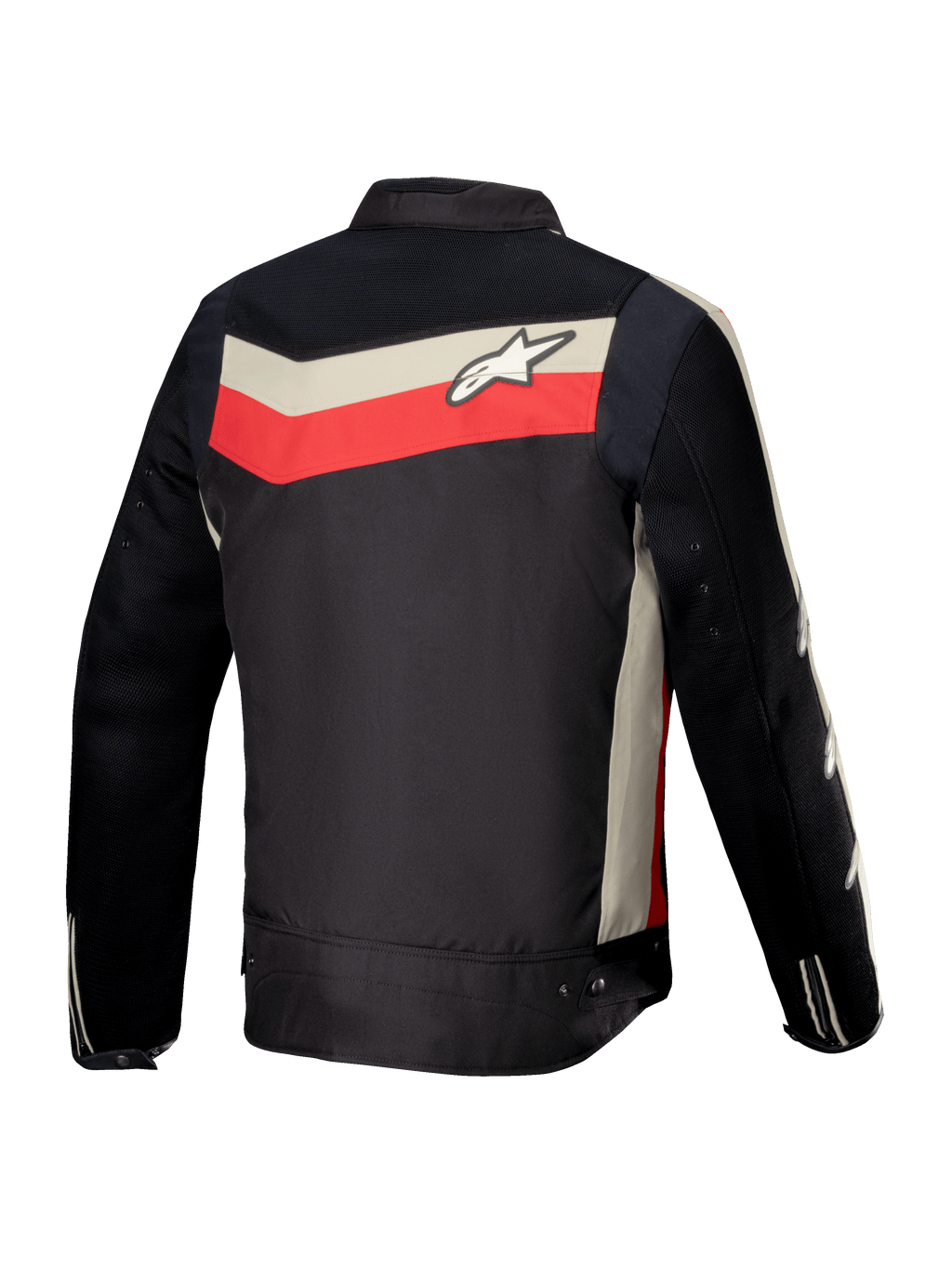 Alpinestars T-Dyno Air Jakke, herre-motorcykeltekstiljakke set bagfra, sort, rød og ecru, CE-certificeret med udvidede 3D-mesh-luftstrømspaneler og vintage-inspireret bikerpasform
