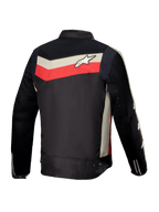 Alpinestars T-Dyno Air Jakke, herre-motorcykeltekstiljakke set bagfra, sort, rød og ecru, CE-certificeret med udvidede 3D-mesh-luftstrømspaneler og vintage-inspireret bikerpasform