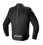 Alpinestars T-SP X Superair Jacket, Black, Rear view showing textile and mesh construction, features extensive mesh panels for ventilation and white Alpinestars branding on the lower back, sport fit motorcycle jacket.