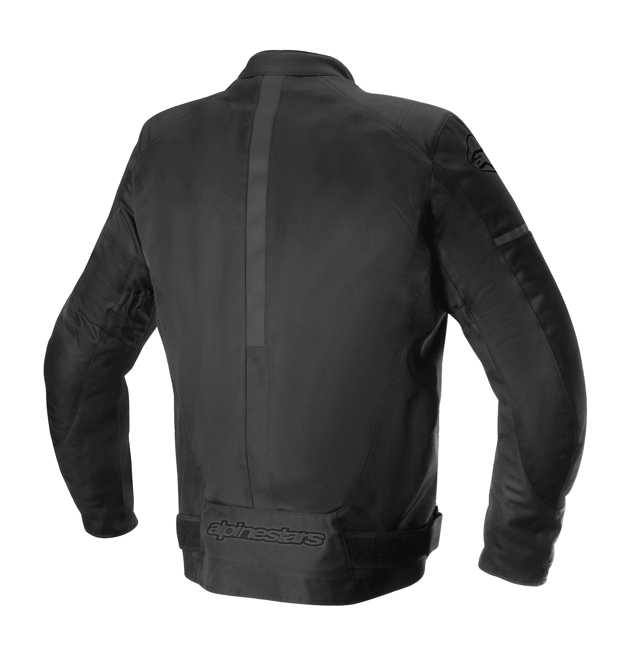 Alpinestars T-SP X Superair Jacket, Motorcycle Jacket, Black Black, Rear view showing technical mesh panels, vertical center stripe, and tonal Alpinestars logo on the lower back, tailored sport fit design