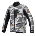 Alpinestars Venture XT jakke, motorcykel adventure touring-jakke, Mojave Camo i grå og hvide nuancer med neon-orange detaljer, sorte tekstilpaneler på ærmerne, lynlåslommer på bryst og i talje, høj krave, holdbar tekstilkonstruktion til off-road eventyr