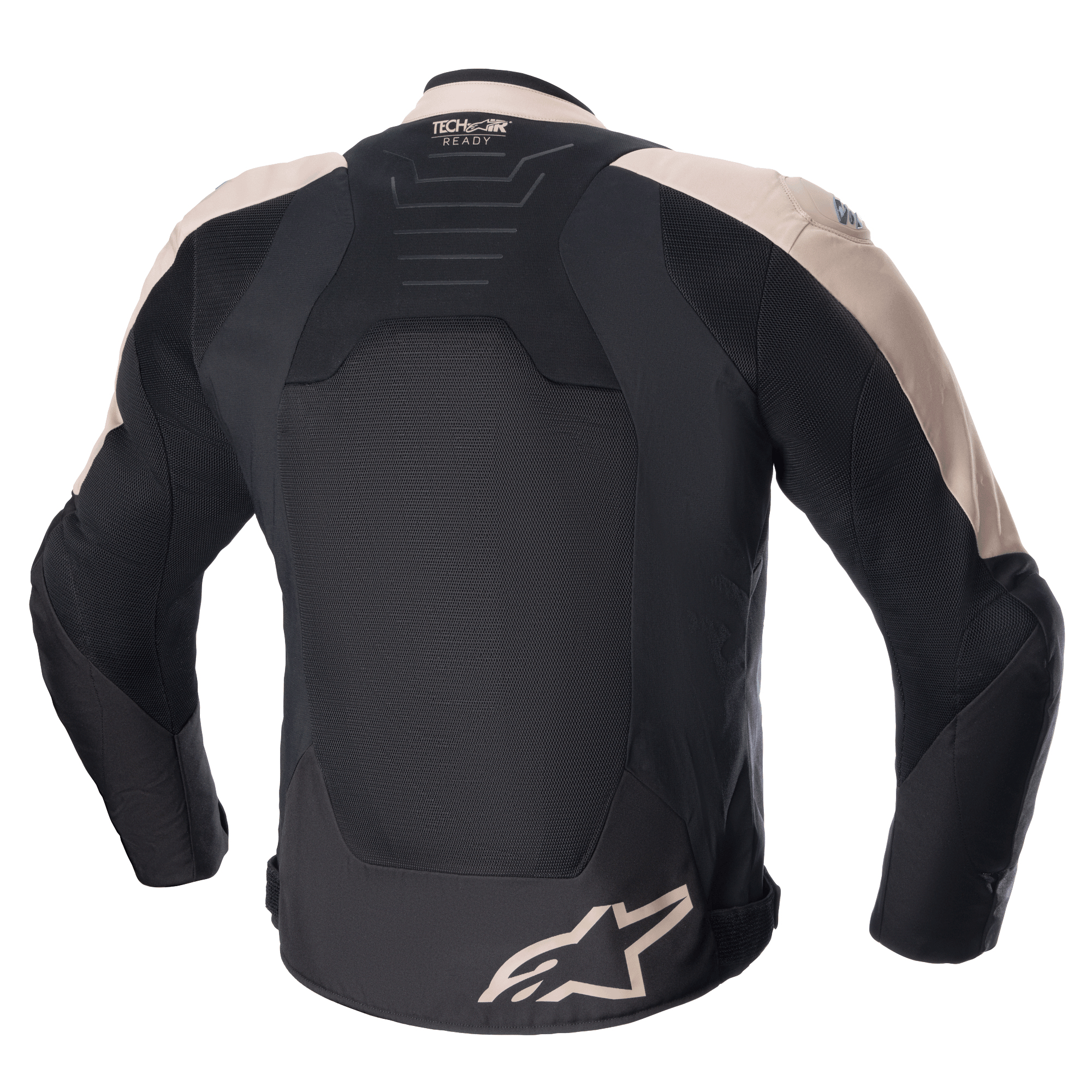 Alpinestars SMX Air Jacket, Motorcycle Sport Jacket, Light Brown and Black, back view featuring ventilated tech mesh panels, Tech-Air Ready branding on the upper back, and Alpinestars logo on the lower hem.