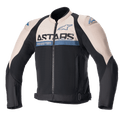 Alpinestars SMX Air Jacket, motorcycle sport jacket, light brown and black with sodalite blue accents, mesh ventilation panels, ASTARS branding on chest, front zip closure, adjustable waist straps, protective shoulder sliders